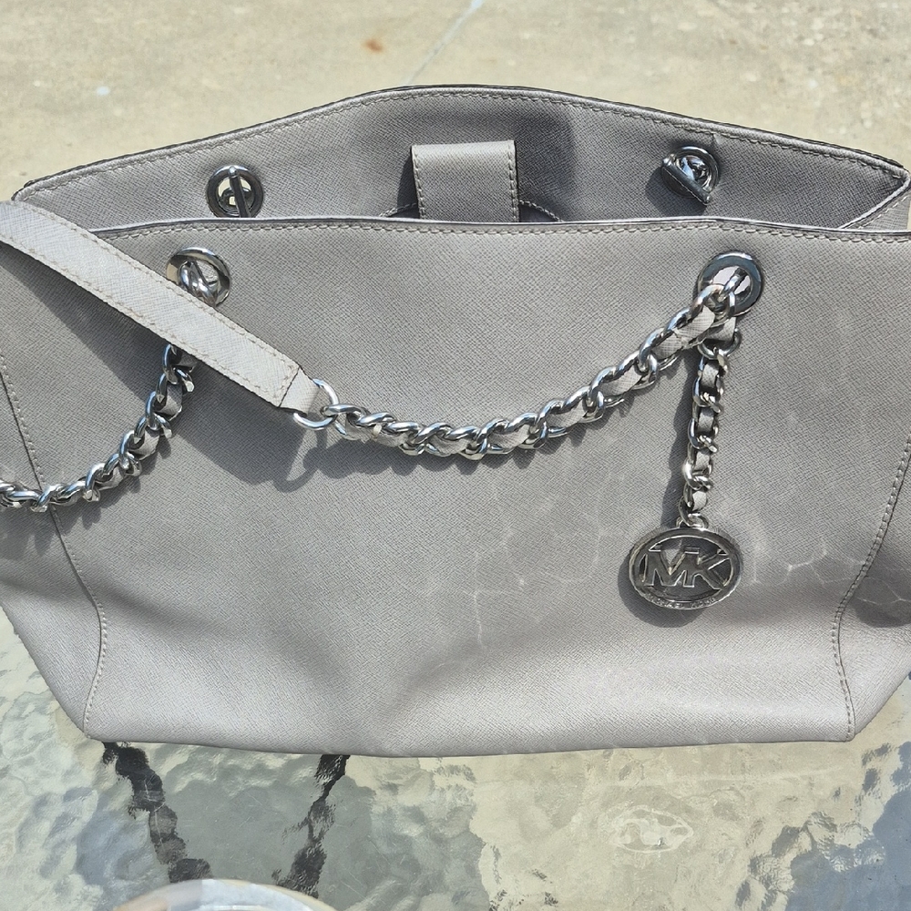 Michael Kors Gray Shoulder Bag with Chain Detail
